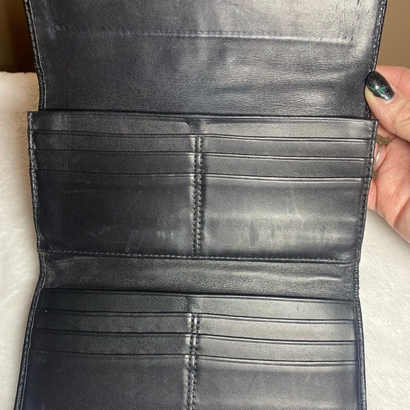 GUC Vintage Coach Signature Pleated Long Wallet Teal/Black - Picture 3 of 8